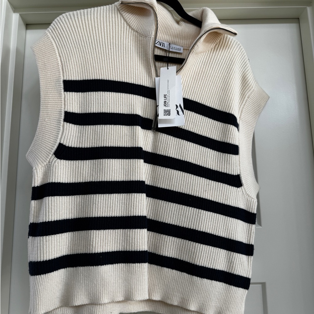 COPY - Zara striped sweater vest with zip.